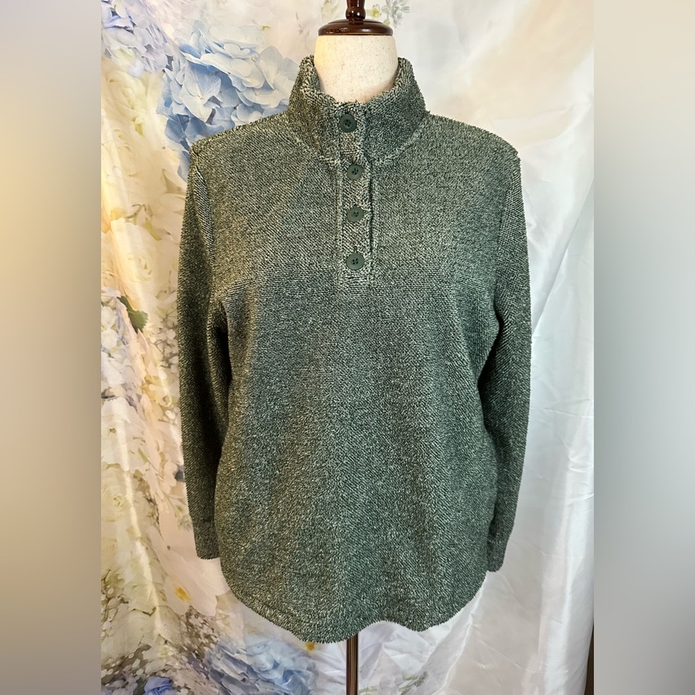 Eddie Bauer Green Men’s Knit Sweater Quarter button up cabin core outdoors